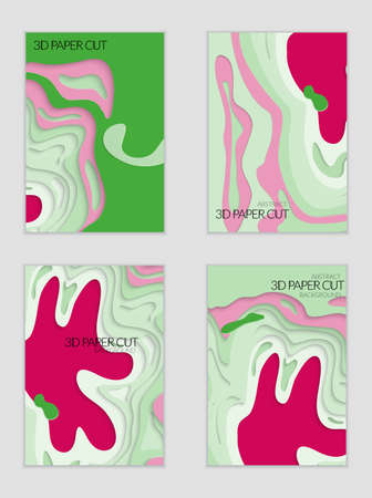 Abstract banner template with 3D paper cut art. Vector  paper cut layers create topography map concept or smooth origami paper carving craft. Wavy layered material design paper art poster.のイラスト素材