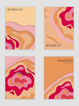 Abstract banner template with 3D paper cut art. Vector  paper cut layers create topography map concept or smooth origami paper carving craft. Wavy layered material design paper art poster.のイラスト素材