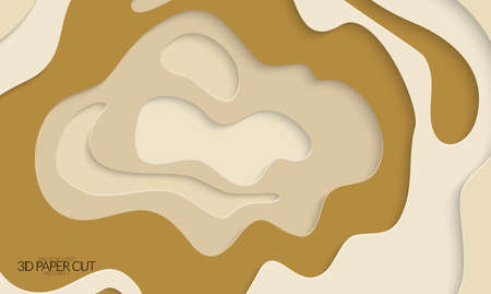 Abstract banner template with 3D paper cut art. Vector  paper cut layers create topography map concept or smooth origami paper carving craft. Wavy layered material design paper art poster.のイラスト素材