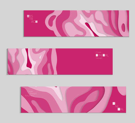 Abstract banner template with 3D paper cut art. Vector  paper cut layers create topography map concept or smooth origami paper carving craft. Wavy layered material design paper art poster.のイラスト素材