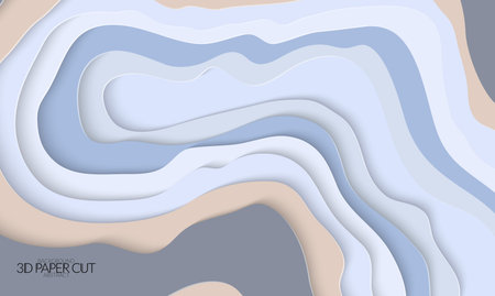Abstract banner template with 3D paper cut art. Vector  paper cut layers create topography map concept or smooth origami paper carving craft. Wavy layered material design paper art poster.のイラスト素材