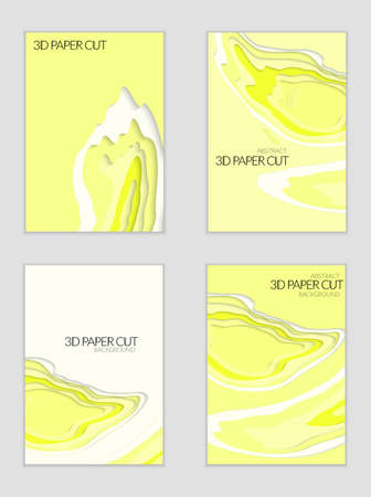 Abstract banner template with 3D paper cut art. Vector  paper cut layers create topography map concept or smooth origami paper carving craft. Wavy layered material design paper art poster.のイラスト素材