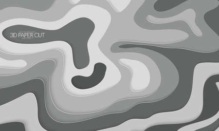 Abstract banner template with 3D paper cut art. Vector  paper cut layers create topography map concept or smooth origami paper carving craft. Wavy layered material design paper art poster.のイラスト素材