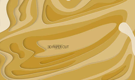 Abstract banner template with 3D paper cut art. Vector  paper cut layers create topography map concept or smooth origami paper carving craft. Wavy layered material design paper art poster.のイラスト素材