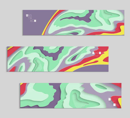 Abstract banner template with 3D paper cut art. Vector  paper cut layers create topography map concept or smooth origami paper carving craft. Wavy layered material design paper art poster.のイラスト素材