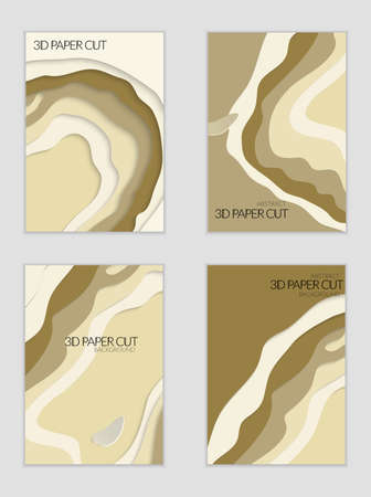 Abstract banner template with 3D paper cut art. Vector  paper cut layers create topography map concept or smooth origami paper carving craft. Wavy layered material design paper art poster.のイラスト素材