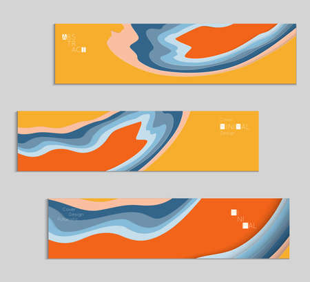 Abstract banner template with 3D paper cut art. Vector  paper cut layers create topography map concept or smooth origami paper carving craft. Wavy layered material design paper art poster.のイラスト素材