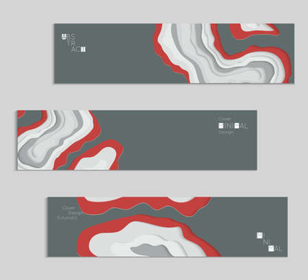 Abstract banner template with 3D paper cut art. Vector  paper cut layers create topography map concept or smooth origami paper carving craft. Wavy layered material design paper art poster.のイラスト素材
