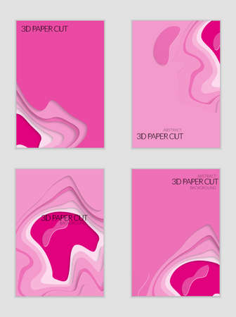 Abstract banner template with 3D paper cut art. Vector  paper cut layers create topography map concept or smooth origami paper carving craft. Wavy layered material design paper art poster.のイラスト素材