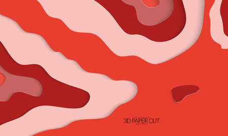 Abstract banner template with 3D paper cut art. Vector  paper cut layers create topography map concept or smooth origami paper carving craft. Wavy layered material design paper art poster.のイラスト素材