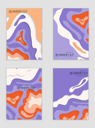 Abstract banner template with 3D paper cut art. Vector  paper cut layers create topography map concept or smooth origami paper carving craft. Wavy layered material design paper art poster.のイラスト素材