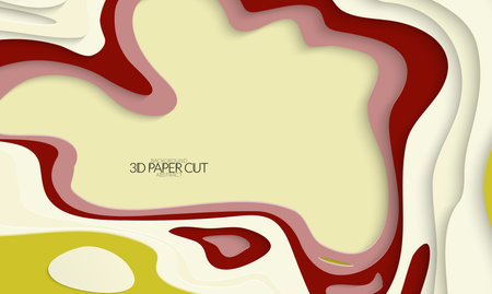 Abstract banner template with 3D paper cut art. Vector  paper cut layers create topography map concept or smooth origami paper carving craft. Wavy layered material design paper art poster.のイラスト素材