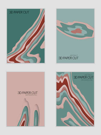 Abstract banner template with 3D paper cut art. Vector  paper cut layers create topography map concept or smooth origami paper carving craft. Wavy layered material design paper art poster.のイラスト素材