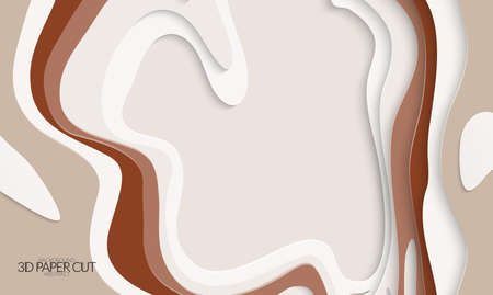Abstract banner template with 3D paper cut art. Vector  paper cut layers create topography map concept or smooth origami paper carving craft. Wavy layered material design paper art poster.のイラスト素材