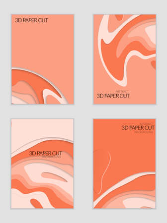 Abstract banner template with 3D paper cut art. Vector  paper cut layers create topography map concept or smooth origami paper carving craft. Wavy layered material design paper art poster.のイラスト素材