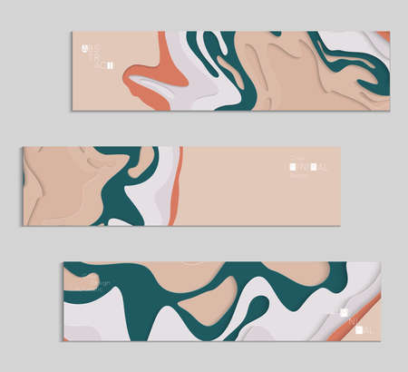 Abstract banner template with 3D paper cut art. Vector  paper cut layers create topography map concept or smooth origami paper carving craft. Wavy layered material design paper art poster.のイラスト素材