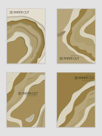 Abstract banner template with 3D paper cut art. Vector  paper cut layers create topography map concept or smooth origami paper carving craft. Wavy layered material design paper art poster.のイラスト素材