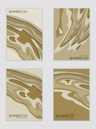 Abstract banner template with 3D paper cut art. Vector  paper cut layers create topography map concept or smooth origami paper carving craft. Wavy layered material design paper art poster.のイラスト素材