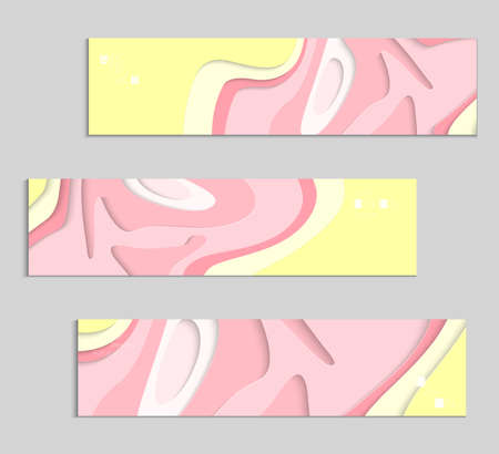 Abstract banner template with 3D paper cut art. Vector  paper cut layers create topography map concept or smooth origami paper carving craft. Wavy layered material design paper art poster.のイラスト素材