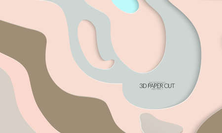 Abstract banner template with 3D paper cut art. Vector  paper cut layers create topography map concept or smooth origami paper carving craft. Wavy layered material design paper art poster.のイラスト素材