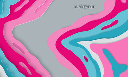 Abstract banner template with 3D paper cut art. Vector  paper cut layers create topography map concept or smooth origami paper carving craft. Wavy layered material design paper art poster.のイラスト素材