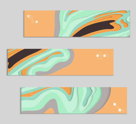 Abstract banner template with 3D paper cut art. Vector  paper cut layers create topography map concept or smooth origami paper carving craft. Wavy layered material design paper art poster.のイラスト素材