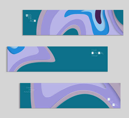 Abstract banner template with 3D paper cut art. Vector  paper cut layers create topography map concept or smooth origami paper carving craft. Wavy layered material design paper art poster.のイラスト素材