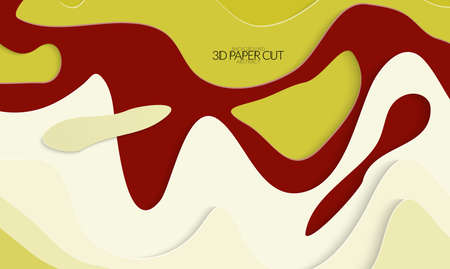 Abstract banner template with 3D paper cut art. Vector  paper cut layers create topography map concept or smooth origami paper carving craft. Wavy layered material design paper art poster.のイラスト素材