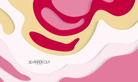 Abstract banner template with 3D paper cut art. Vector  paper cut layers create topography map concept or smooth origami paper carving craft. Wavy layered material design paper art poster.のイラスト素材