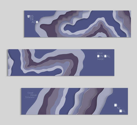 Abstract banner template with 3D paper cut art. Vector  paper cut layers create topography map concept or smooth origami paper carving craft. Wavy layered material design paper art poster.のイラスト素材