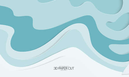 Abstract banner template with 3D paper cut art. Vector  paper cut layers create topography map concept or smooth origami paper carving craft. Wavy layered material design paper art poster.のイラスト素材