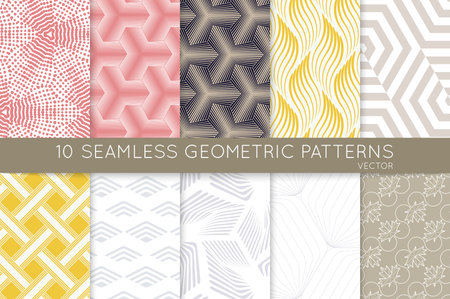 Collection of seamless patterns, Simple geometric texture, Abstract design elements in set.のイラスト素材