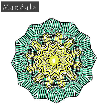 Geometrical flower mandala sign. Abstract geometric shape roughly hand drawn. Striped symmetrical geometrical symbol. Vector mandala icon isolated on white. Tribal ethnic pattern design element.のイラスト素材