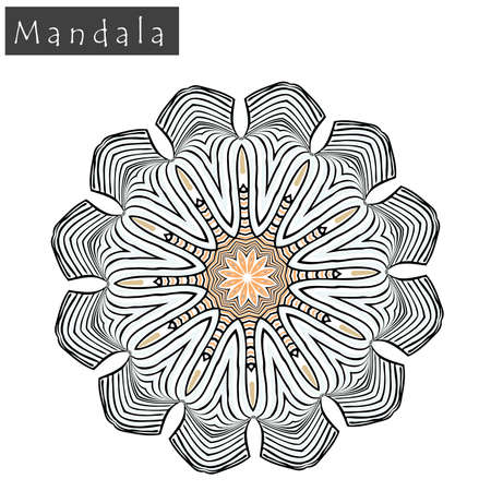 Geometrical flower mandala sign. Abstract geometric shape roughly hand drawn. Striped symmetrical geometrical symbol. Vector mandala icon isolated on white. Tribal ethnic pattern design element.のイラスト素材