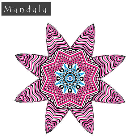 Geometrical flower mandala sign. Abstract geometric shape roughly hand drawn. Striped symmetrical geometrical symbol. Vector mandala icon isolated on white. Tribal ethnic pattern design element.のイラスト素材