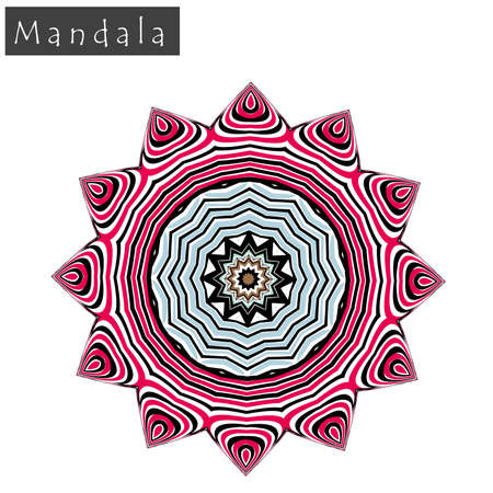 Geometrical flower mandala sign. Abstract geometric shape roughly hand drawn. Striped symmetrical geometrical symbol. Vector mandala icon isolated on white. Tribal ethnic pattern design element.のイラスト素材