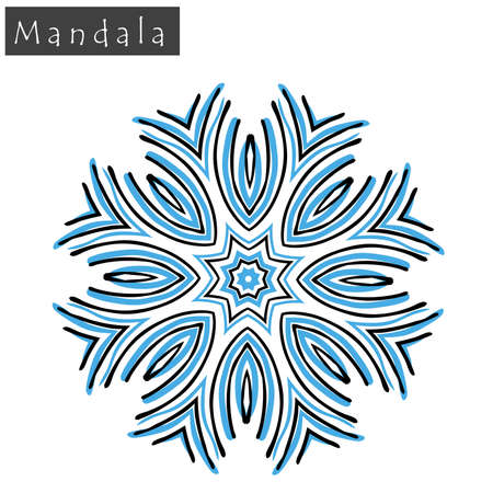 Geometrical flower mandala sign. Abstract geometric shape roughly hand drawn. Striped symmetrical geometrical symbol. Vector mandala icon isolated on white. Tribal ethnic pattern design element.のイラスト素材