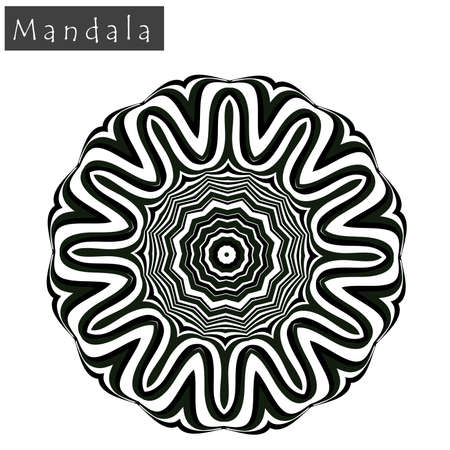 Geometrical flower mandala sign. Abstract geometric shape roughly hand drawn. Striped symmetrical geometrical symbol. Vector mandala icon isolated on white. Tribal ethnic pattern design element.のイラスト素材