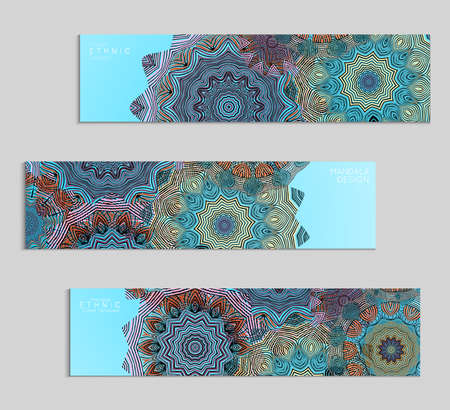 Ethnic banners template with floral Mandala ornament. Henna tattoo style. Collection of creative universal artistic vector cards.のイラスト素材