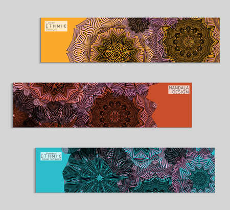 Ethnic banners template with floral Mandala ornament. Henna tattoo style. Collection of creative universal artistic vector cards.のイラスト素材