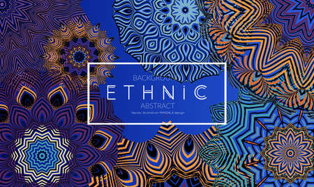 Ethnic banners template with floral Mandala ornament. Henna tattoo style. Collection of creative universal artistic vector cards.のイラスト素材