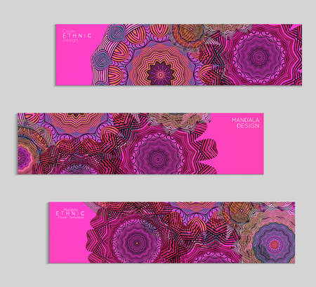 Ethnic banners template with floral Mandala ornament. Henna tattoo style. Collection of creative universal artistic vector cards.のイラスト素材