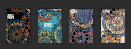Ethnic banners template with floral Mandala ornament. Henna tattoo style. Collection of creative...