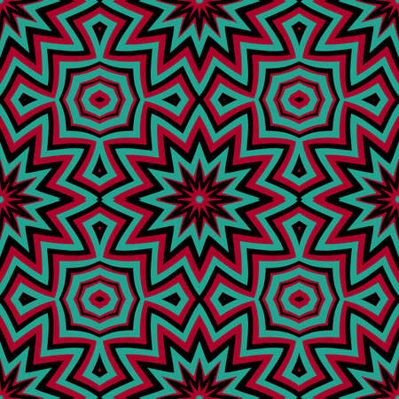 Seamless striped vector pattern. Colored decorative repainting background with tribal and ethnic motifs. Abstract geometric roughly hatched detailed shapes with black contour.のイラスト素材