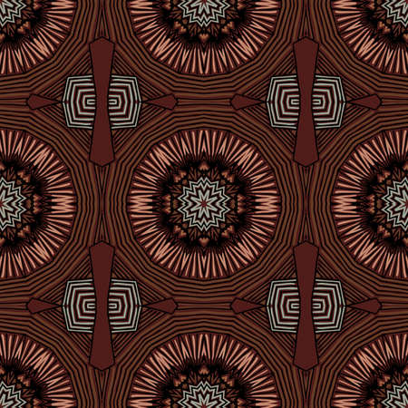 Seamless striped vector pattern. Colored decorative repainting background with tribal and ethnic motifs. Abstract geometric roughly hatched detailed shapes with black contour.のイラスト素材