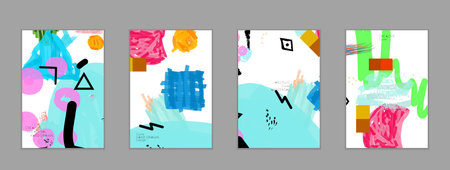 Abstract universal art web header template. Collage made with scribbles, marker, canyon strokes,...