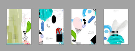 Abstract universal art web header template. Collage made with scribbles, marker, canyon strokes,...