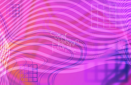 Abstract banner template with blurred curvy lines and geometric shapes. Poster with gradient neon...