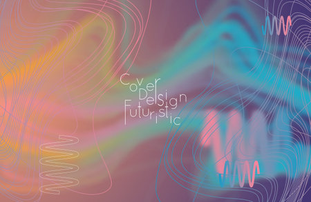 Abstract banner template with blurred curvy lines and geometric shapes. Poster with gradient neon...