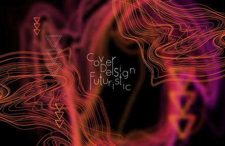 Abstract banner template with blurred curvy lines and geometric shapes. Poster with gradient neon...